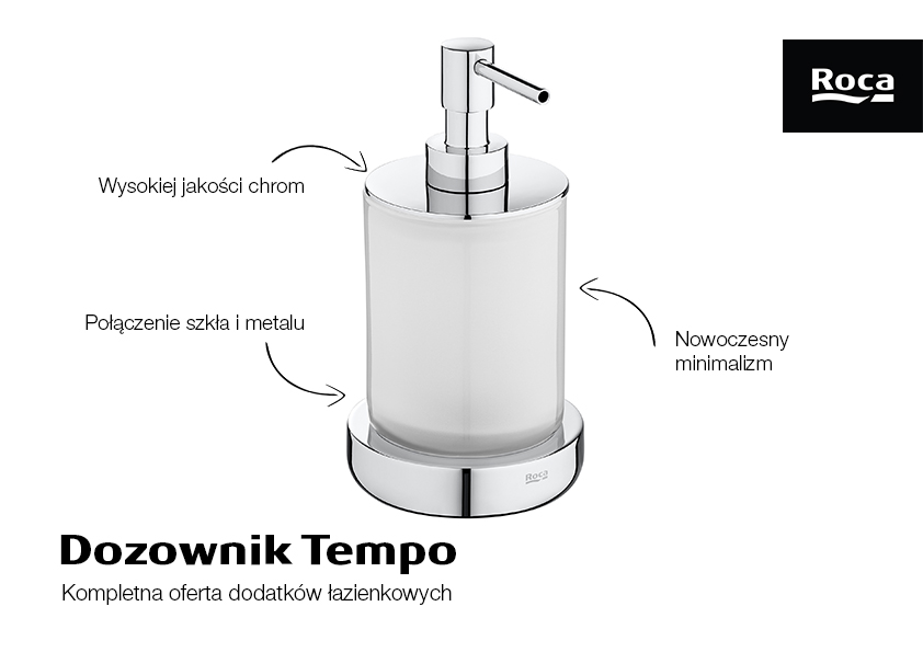 Roca Tempo dozownik do mydła 280 ml stojący szkło/chrom A817026001