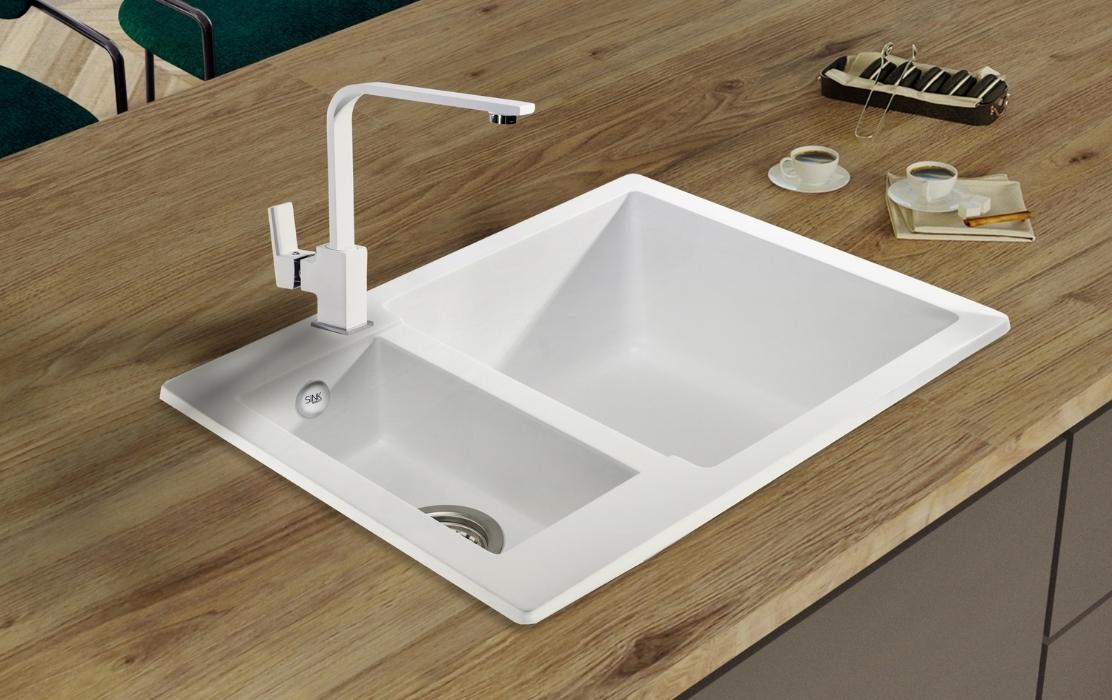 Sink Quality Ferrum White zlewozmywak granitowy 60,5x49 cm biały FER.W.5KBO.X