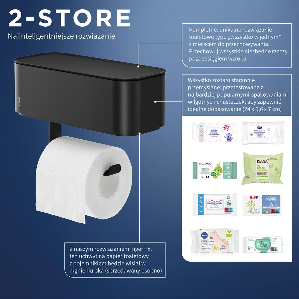 Tiger 2 store uchwyt na papier toaletowy z pojemnikiem do przechowywania czarny 800378