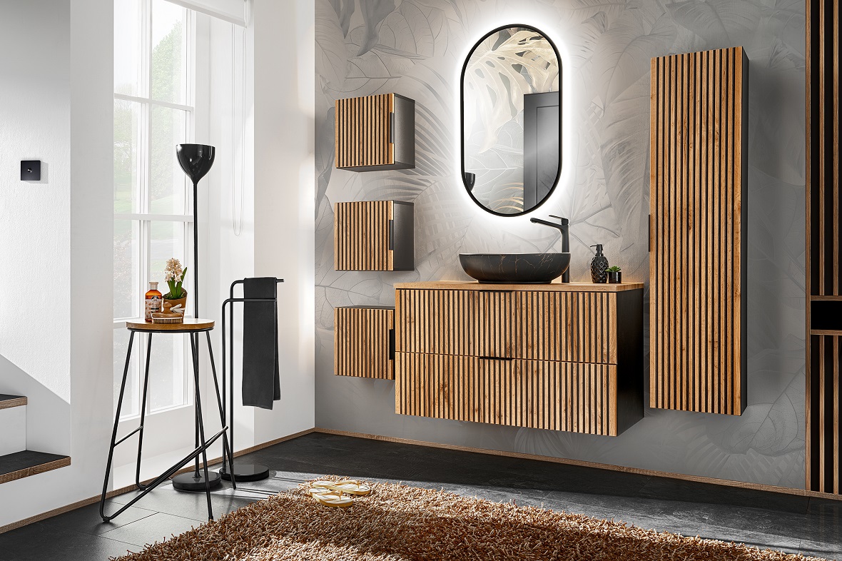 Comad Xilo szafka 100x46 cm podumywalkowa wisząca czarny/dąb XILOBLACKWOTAN82-100-D-2S