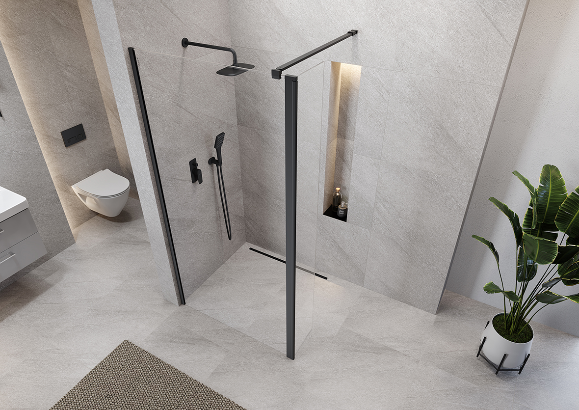 Cersanit Mille ścianka prysznicowa walk-in 30 cm czarny mat/szkło przezroczyste S161-011