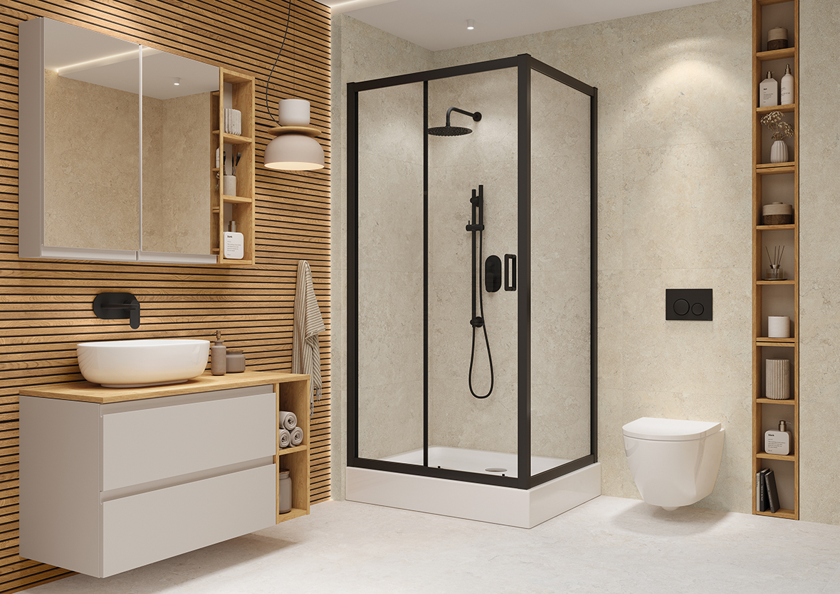 Cersanit Arteco kabina prysznicowa 100x80 cm prostokątna czarny mat/szkło przezroczyste S913-017