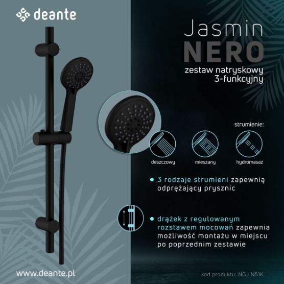 Deante Jasmin zestaw prysznicowy ścienny czarny mat NGJN51K