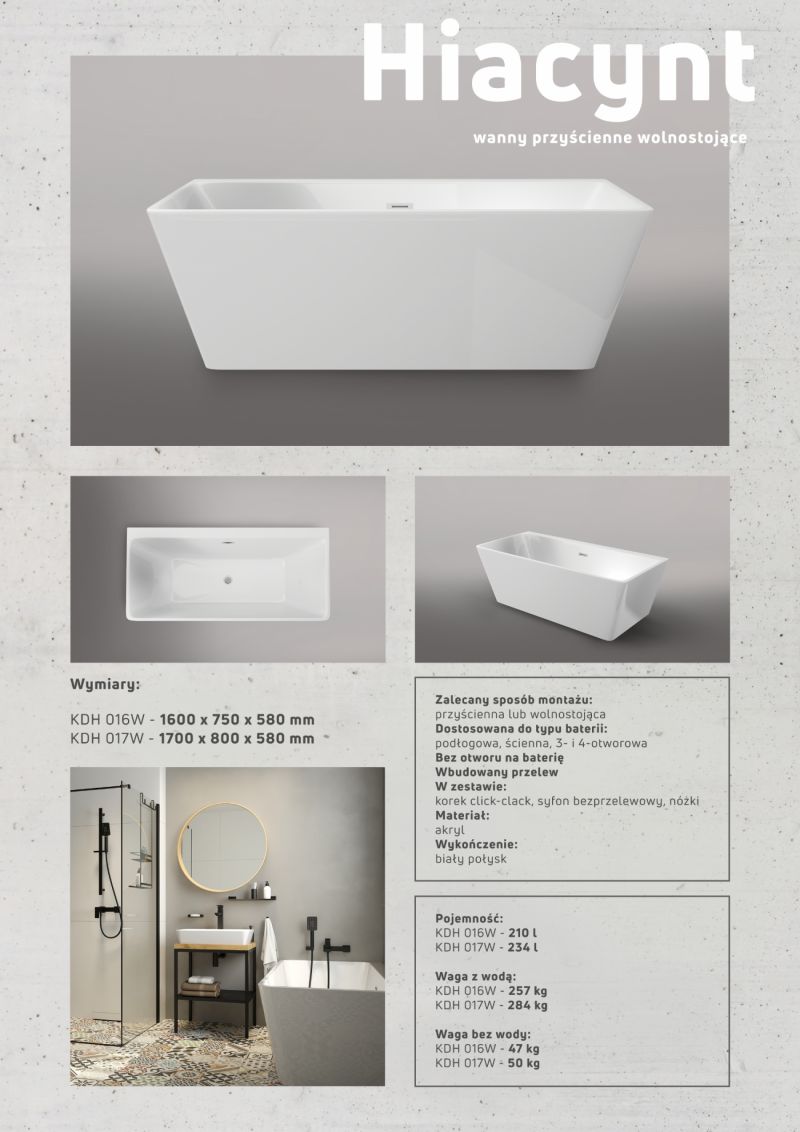 Deante Hiacynt wanna wolnostojąca 160x75 cm prostokątna biały połysk KDH016W