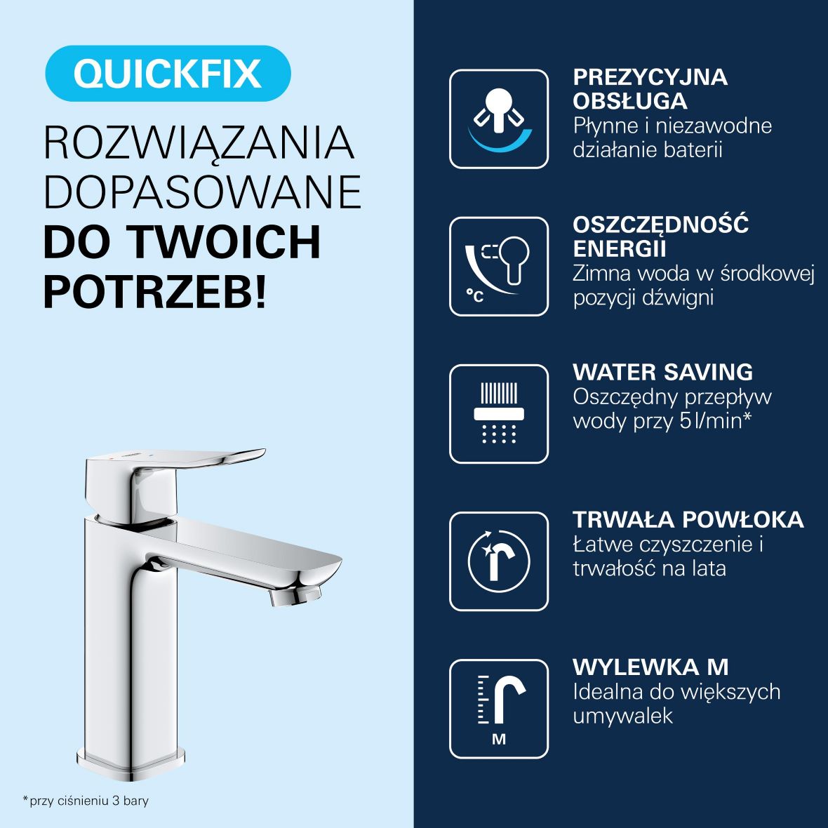 Grohe Dice bateria umywalkowa stojąca Cold Start chrom 1018360000