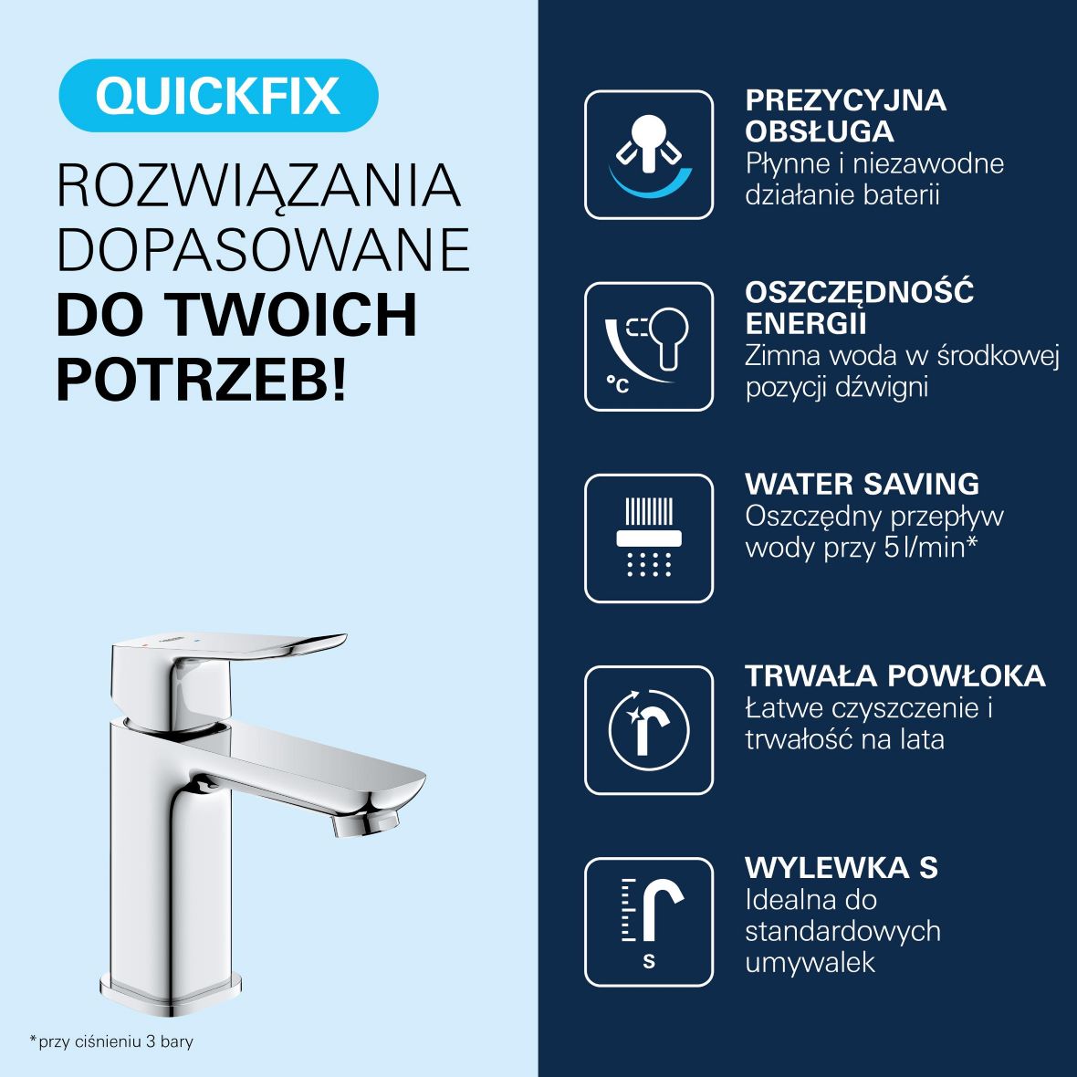Grohe Dice bateria umywalkowa stojąca Cold Start chrom 1018610000