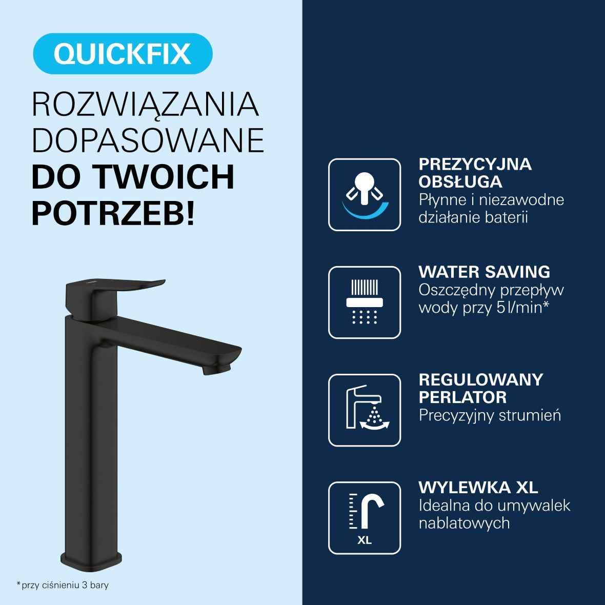 Grohe Dice bateria umywalkowa stojąca stojąca wysoka czarny mat 1018922430