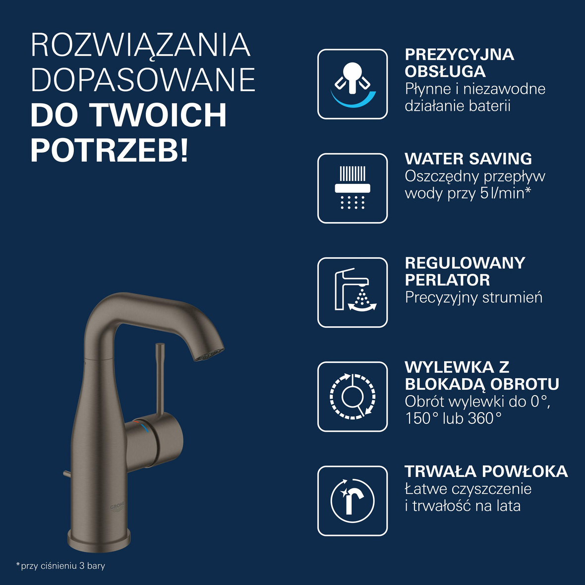 Grohe Essence bateria umywalkowa stojąca Brushed Hard Graphite 23462AL1