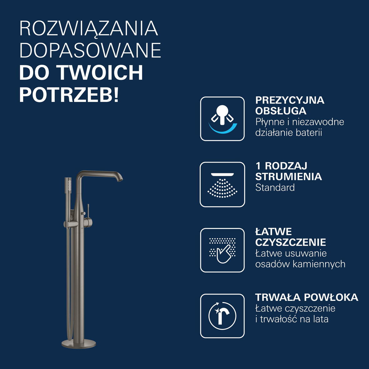 Grohe Essence bateria wannowo-prysznicowa wolnostojąca Brushed Hard Graphite 23491AL1