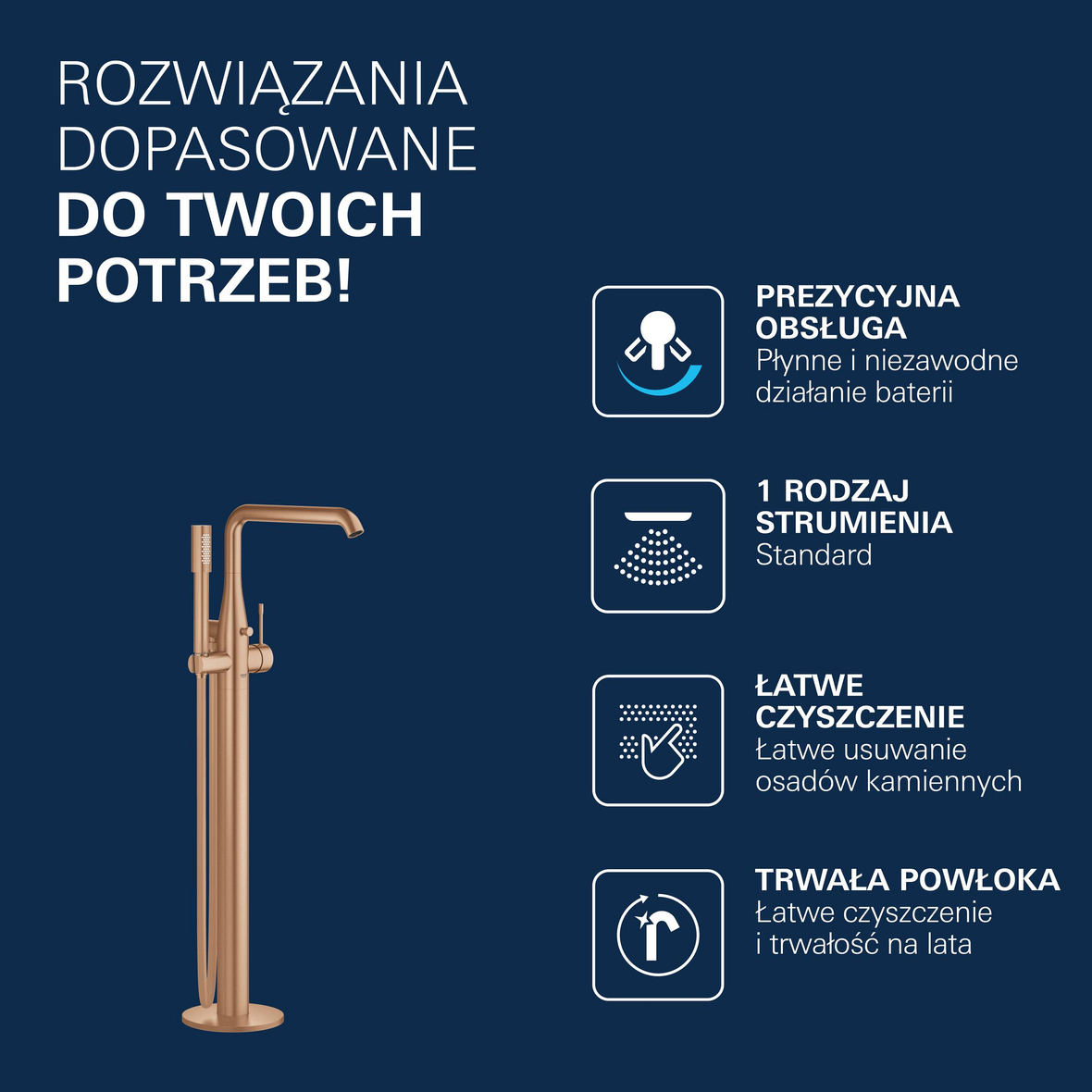 Grohe Essence bateria wannowo-prysznicowa wolnostojąca Brushed Warm Sunset 23491DL1