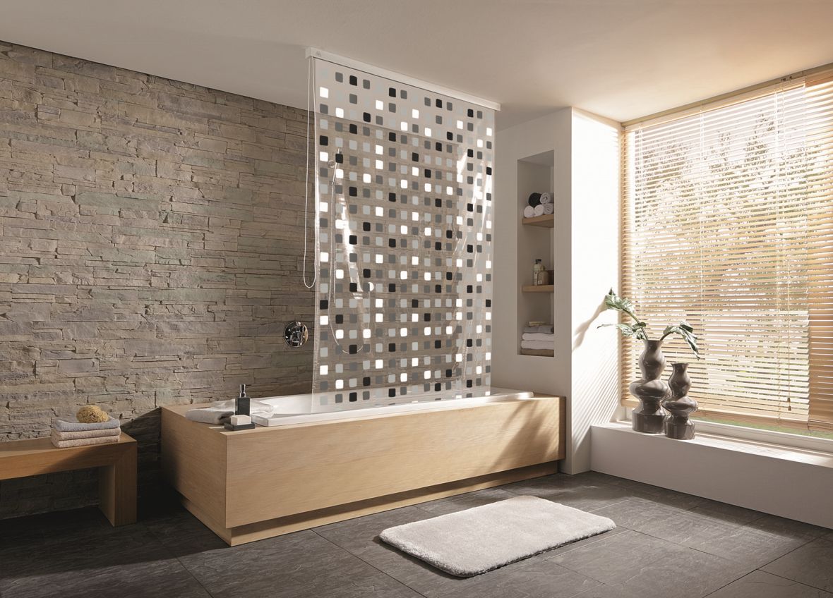 Kleine Wolke Duschrollo roleta prysznicowa 128x240 cm winylowa szare kwadraty 3321110747