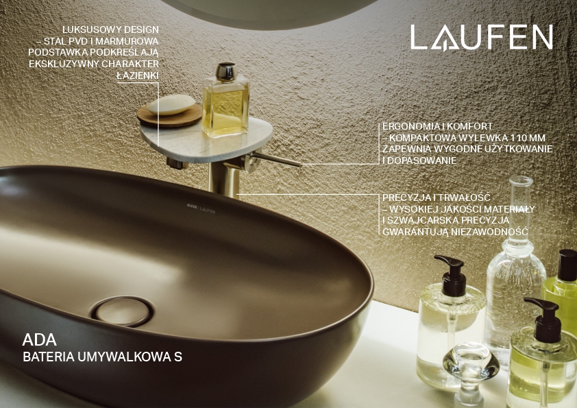 Laufen Ada bateria umywalkowa stojąca wysoka stal nierdzewna/biały marmur HF506714505060