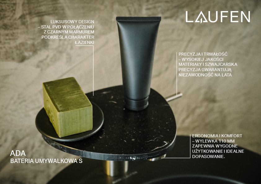 Laufen Ada bateria umywalkowa stojąca stal nierdzewna/czarny marmur HF506702506060