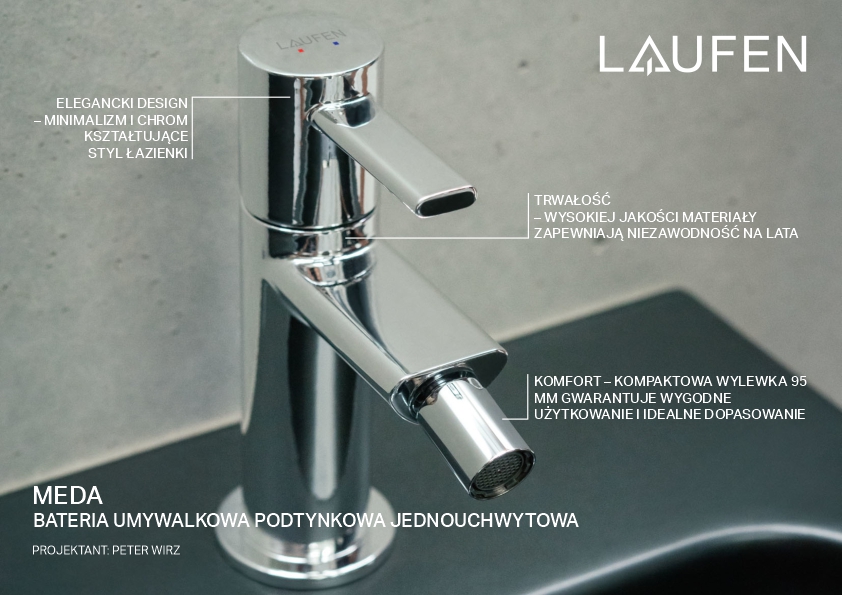 Laufen Meda bateria bidetowa stojąca chrom HF506610100000