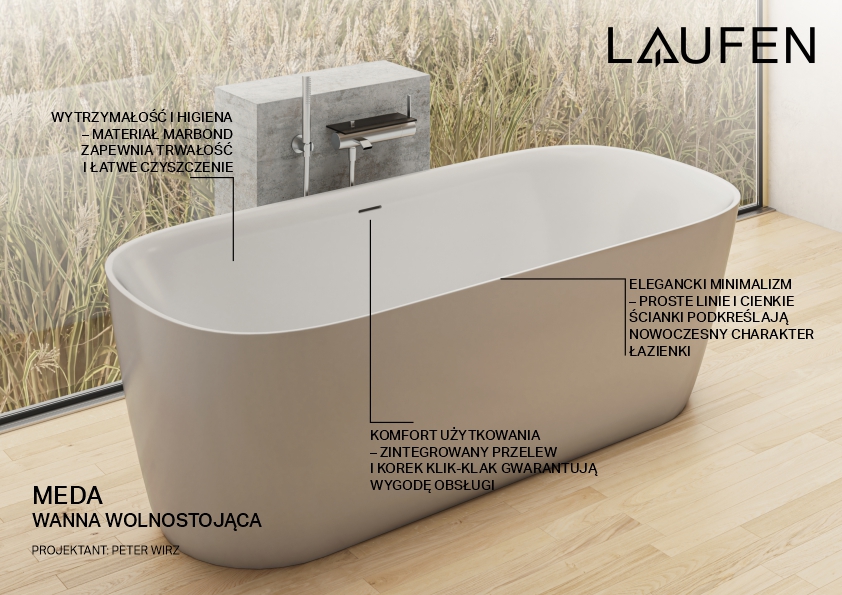 Laufen Meda wanna wolnostojąca 180x80 cm owalna biała H2201120000001