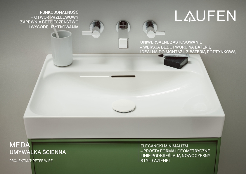 Laufen Meda umywalka 60x46 cm prostokątna ścienna-meblowa biała H8101137571091