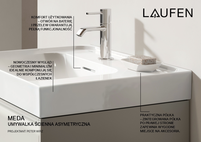 Laufen Meda umywalka 60x46 cm prostokątna meblowa biały połysk H8171110001041