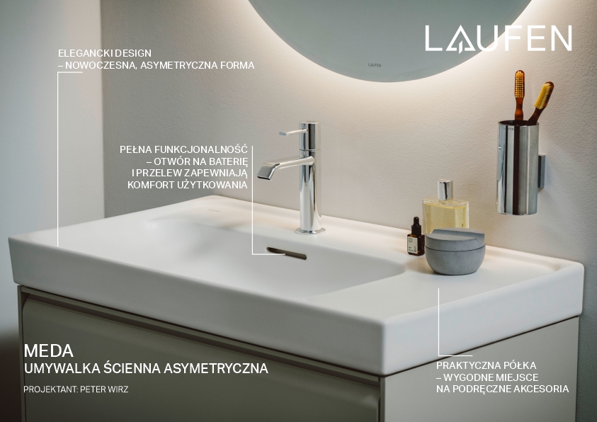 Laufen Meda umywalka 80x46 cm prostokątna ścienna-meblowa biała H8171160001041