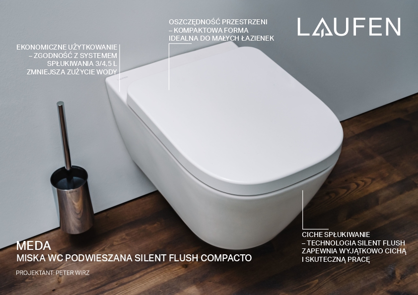 Laufen Meda miska WC wisząca bez kołnierza ze spłukiwaniem wirowym biały połysk H8201130000001