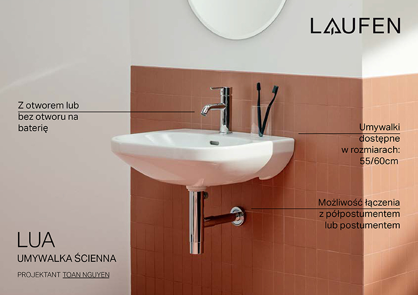 Laufen Lua umywalka 60x46 cm półokrągła ścienna biała H8110830001041
