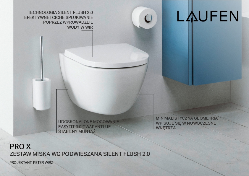 Laufen Pro X miska WC wisząca bez kołnierza ze spłukiwaniem wirowym biały połysk H8208600000001