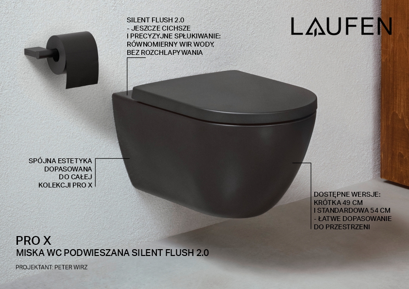 Laufen Pro X miska WC wisząca bez kołnierza ze spłukiwaniem wirowym czarny mat H8208607160001