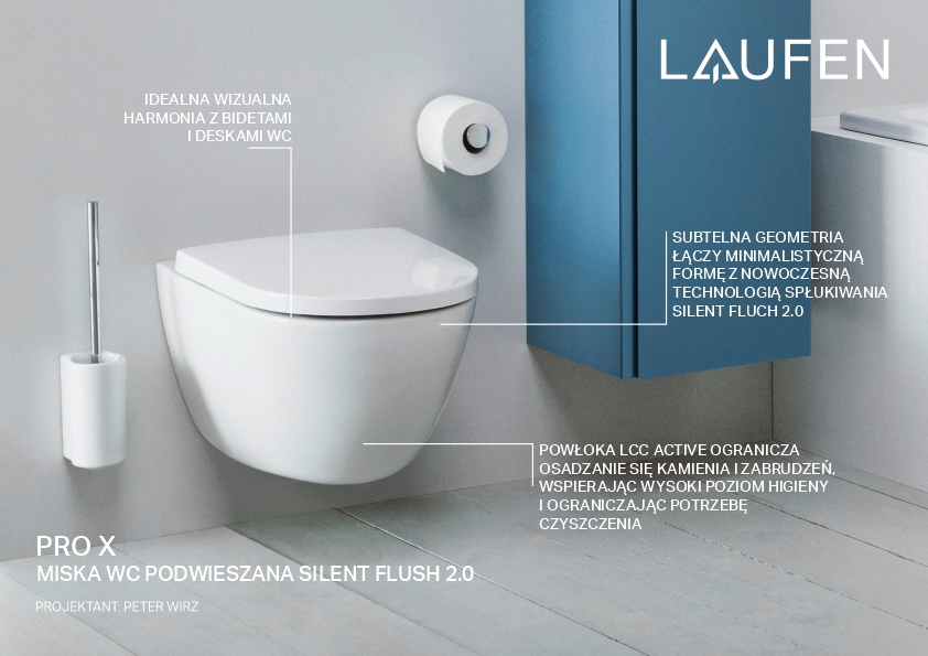 Laufen Pro X miska WC wisząca bez kołnierza ze spłukiwaniem wirowym biały połysk H820860A000001