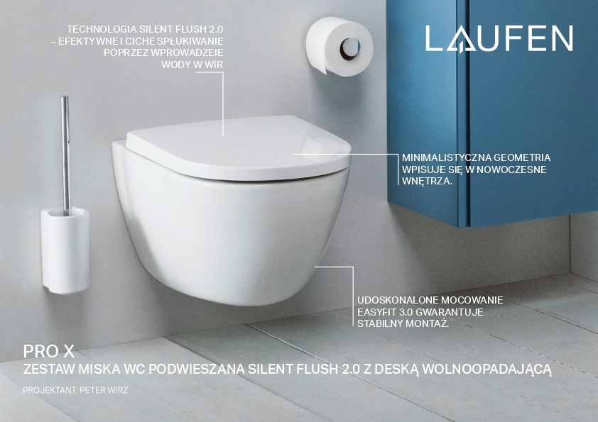 Laufen Pro X miska WC z deską wolnoopadającą wisząca bez kołnierza ze spłukiwaniem wirowym biały połysk H8668600000001