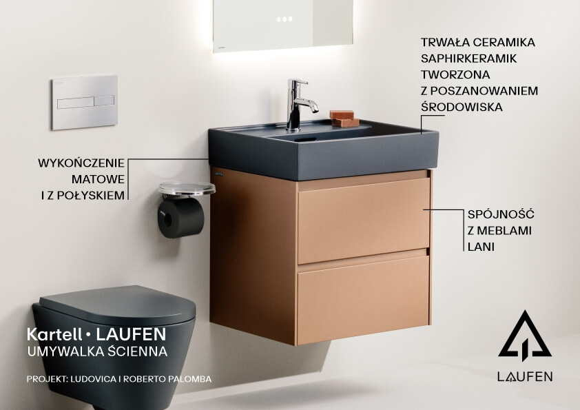 Laufen Kartell umywalka 60x46 cm prostokątna meblowa czarny mat H8103337161041