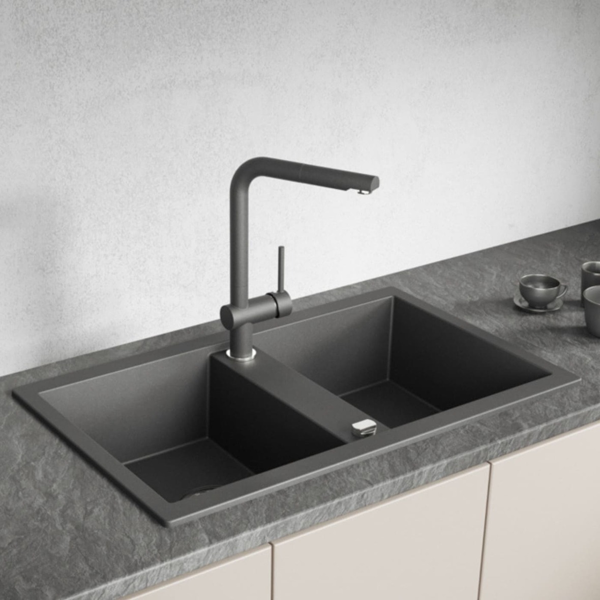 Laveo Barbados zlewozmywak granitowy 78x48 cm czarny SBB720T