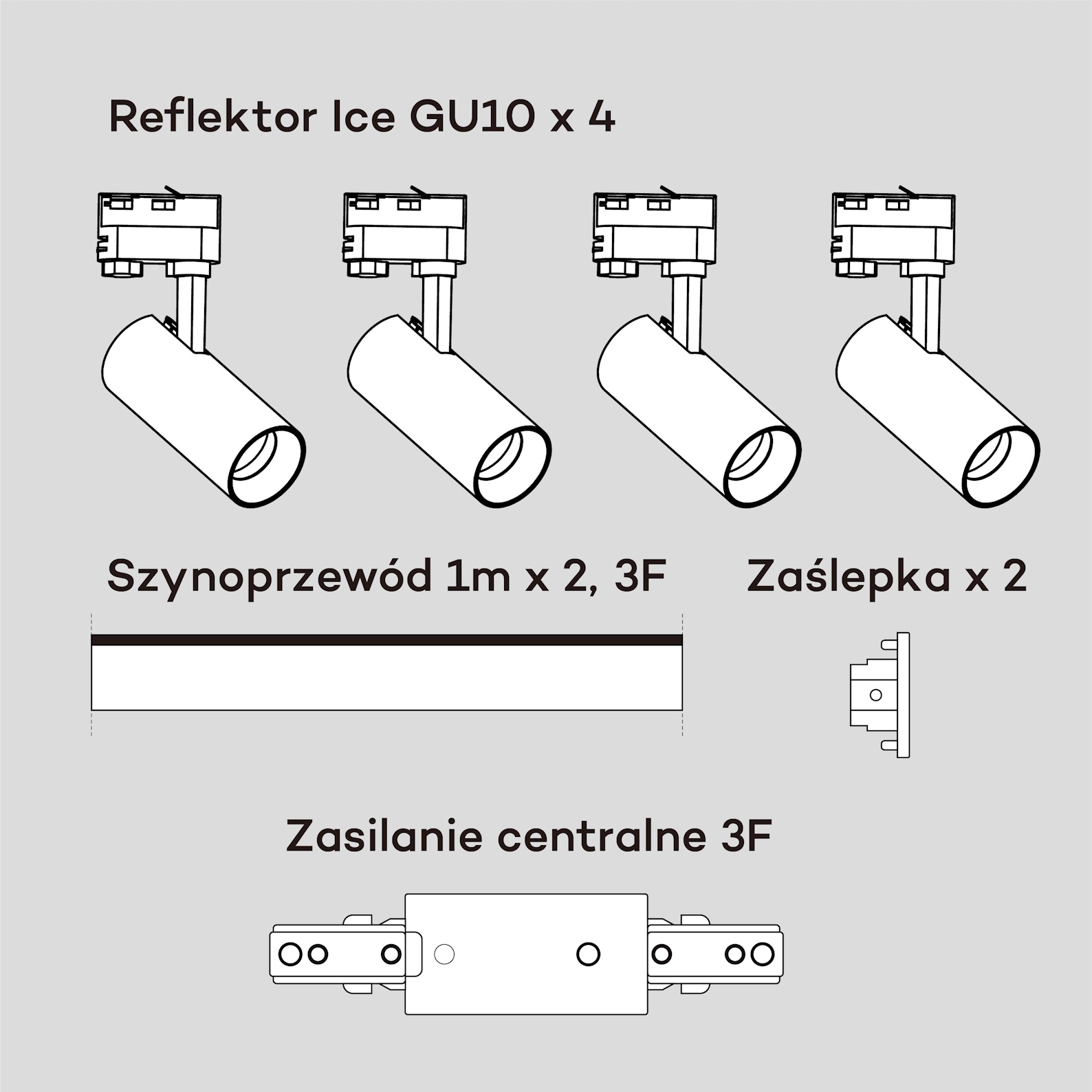 Light Prestige Ice zestaw szynoprzewód z reflektorami 4x50 W biały LP-7324WWHSET