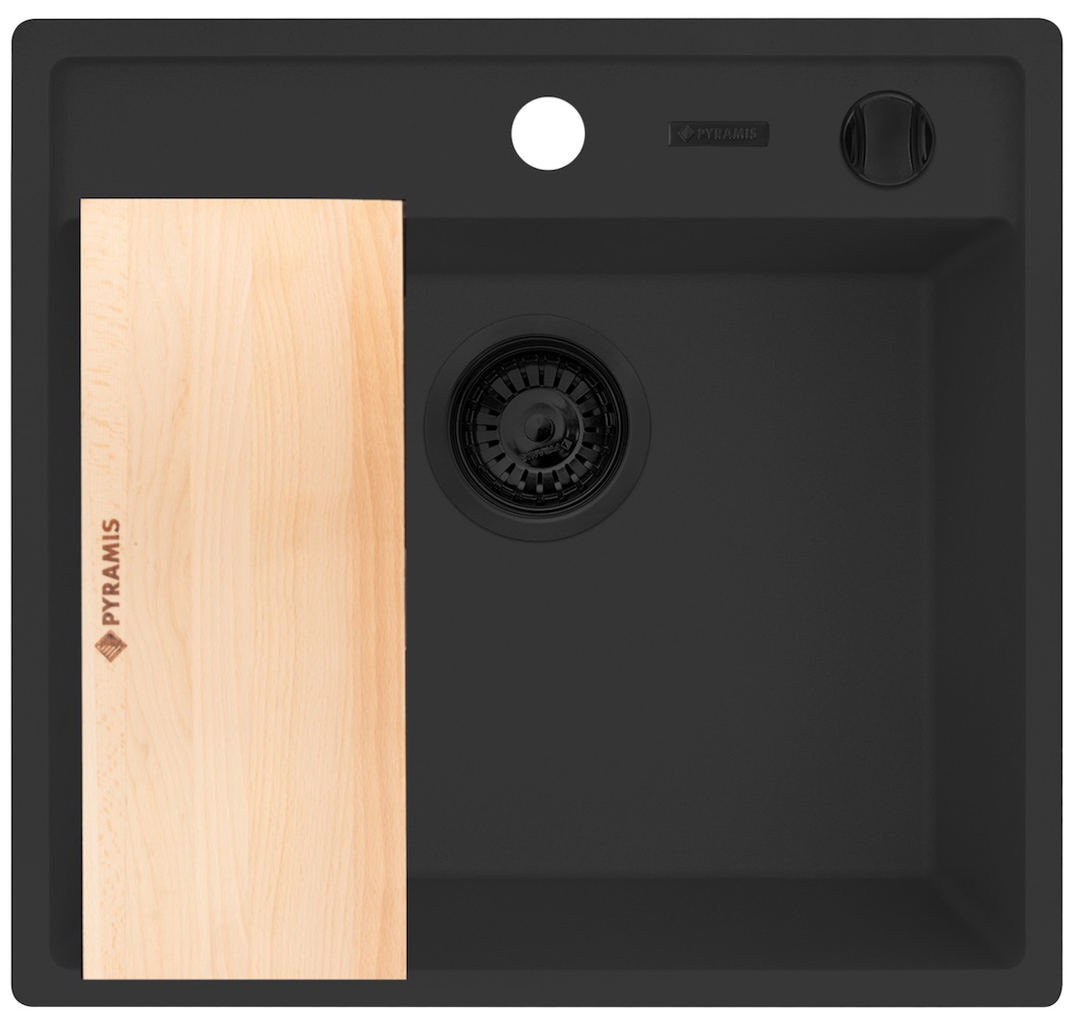 Pyramis Camea zlewozmywak granitowy z wkładką ociekową 53x50 cm czarny 070168302WD