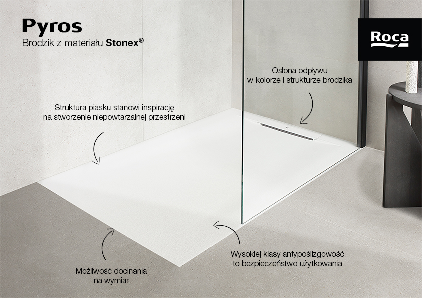 Roca Pyros brodzik prostokątny z syfonem 100x80 cm perłowy AP9013E832003630