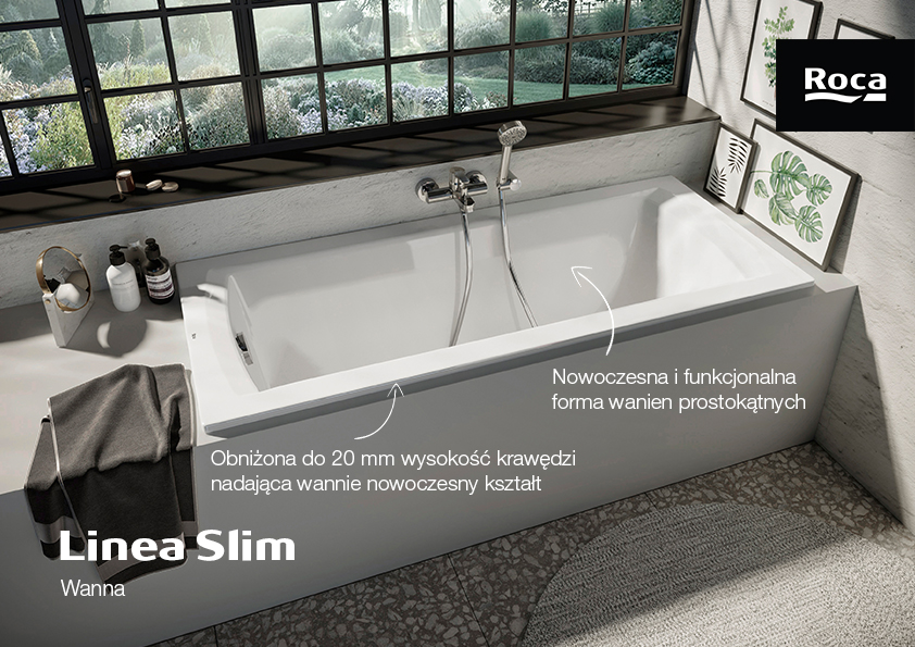 Roca Linea Slim wanna prostokątna 170x75 cm biała A248546000