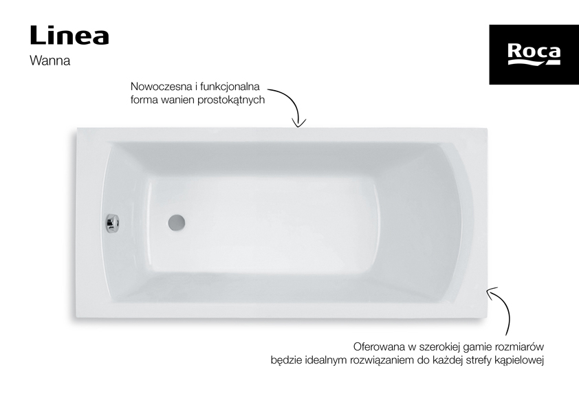 Roca Linea wanna prostokątna 150x70 cm biała A24T010000