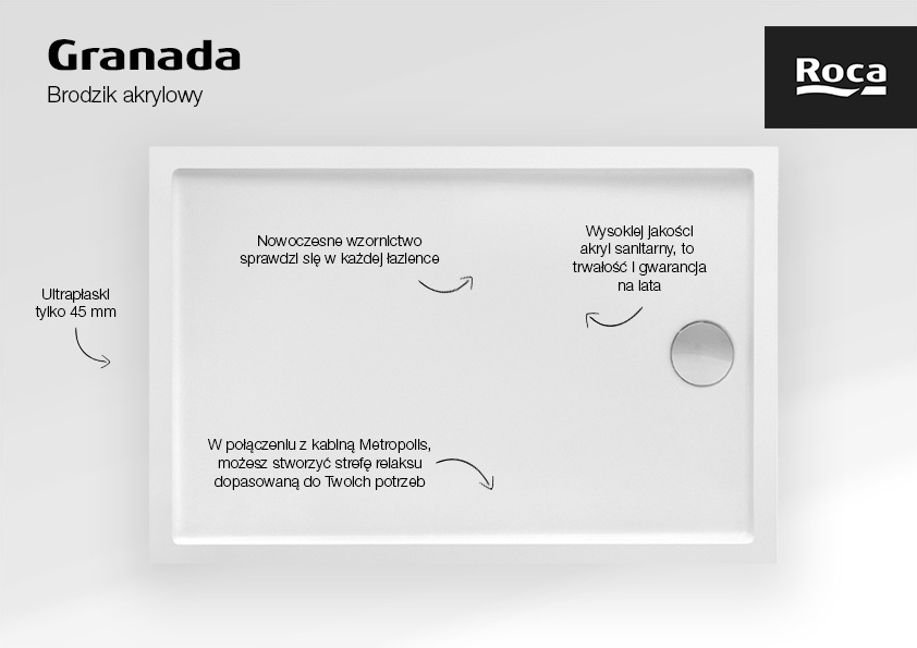 Roca Granada brodzik prostokątny 120x80 cm biały A276262000