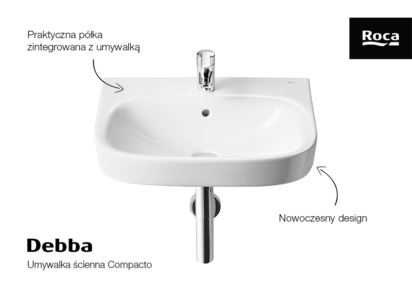 Roca Debba umywalka 45x37 cm prostokątna ścienna biała A325997000