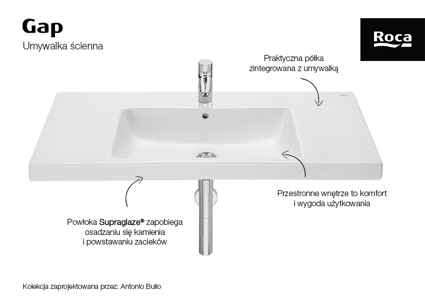Roca Gap umywalka 100x46 cm prostokątna ścienna biała A3270MAS00