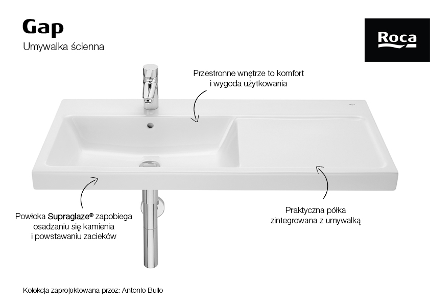 Roca Gap umywalka 100x46 cm prostokątna ścienna biała A3270MBS00