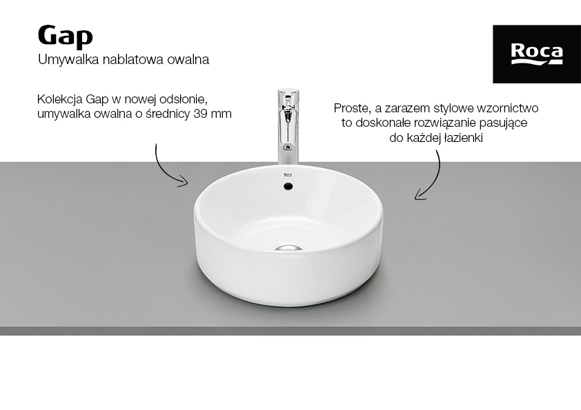 Roca Gap umywalka 39x39 cm okrągła nablatowa biała A3270MJ000