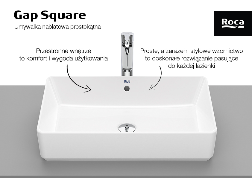 Roca Gap umywalka 60x37 cm prostokątna nablatowa biała A3270Y2000