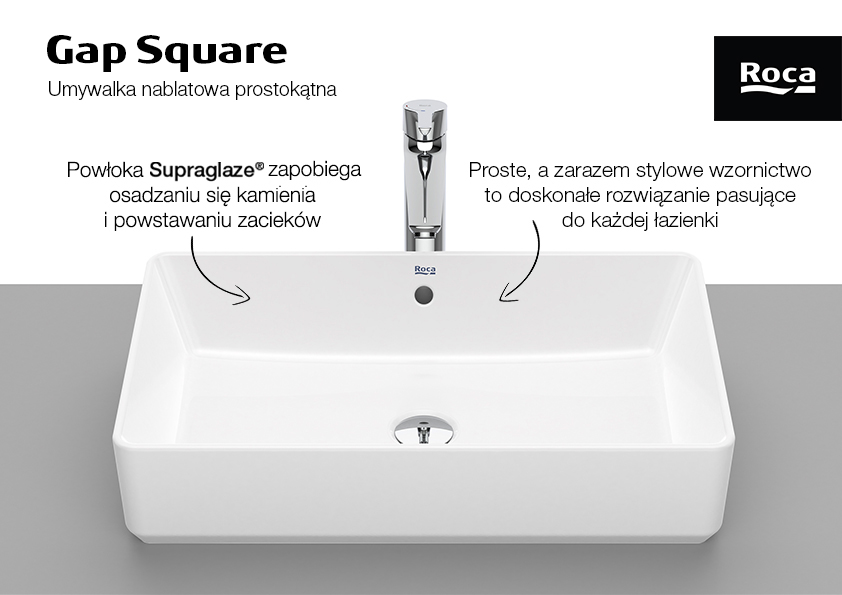 Roca Gap umywalka 60x37 cm prostokątna nablatowa biała A3270Y2S00