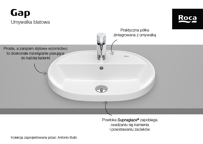 Roca Gap Round umywalka 55x40 cm owalna wpuszczana biała A3270Y6S00