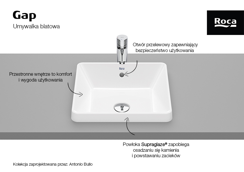 Roca Gap Square umywalka 39x37 cm prostokątna wpuszczana biała A3270Y7S00
