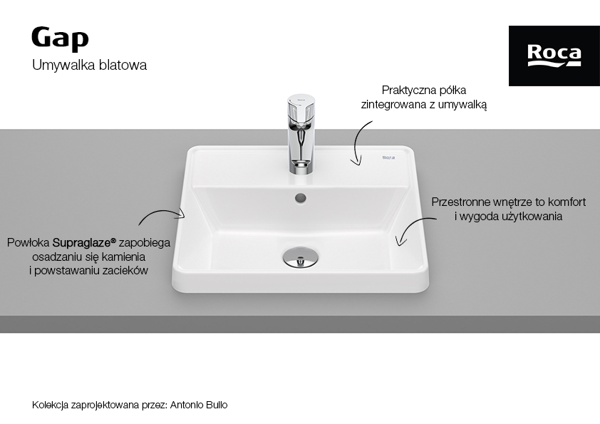 Roca Gap Square umywalka 42x39 cm prostokątna wpuszczana biała A3270Y9S00