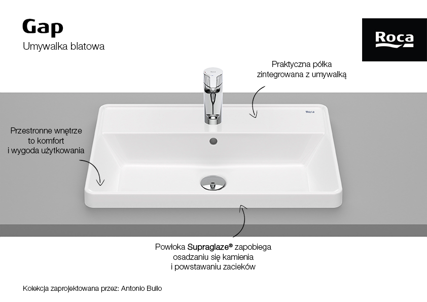 Roca Gap Square umywalka 60x39 cm prostokątna wpuszczana biała A3270YAS00