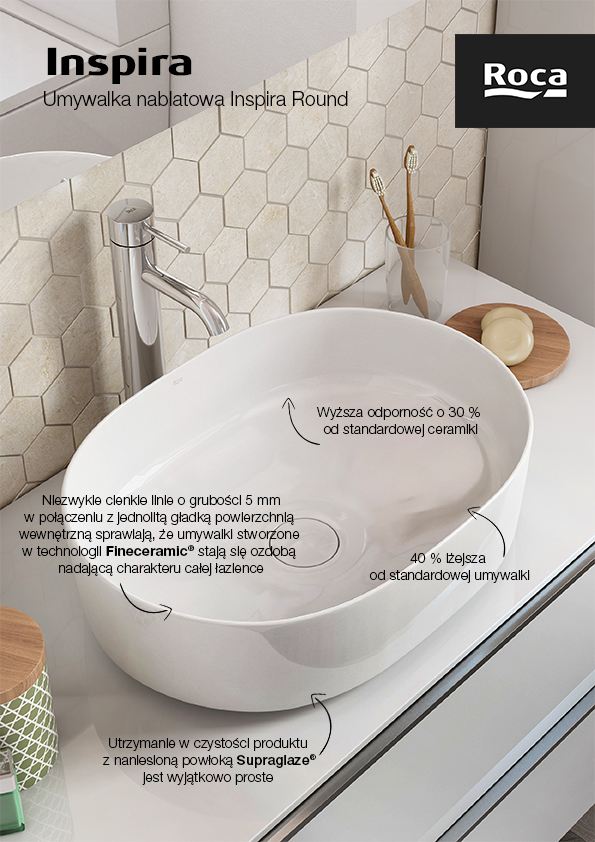 Roca Inspira umywalka 50x37 cm owalna nablatowa biała A327520S00