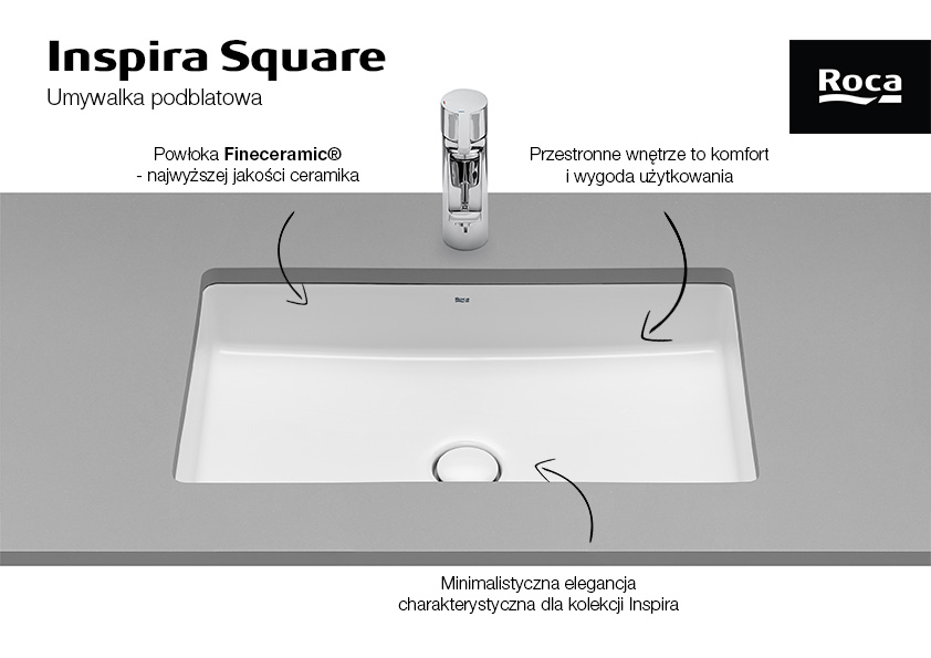 Roca Inspira umywalka 43x32,5 cm prostokątna podblatowa biała A327536000