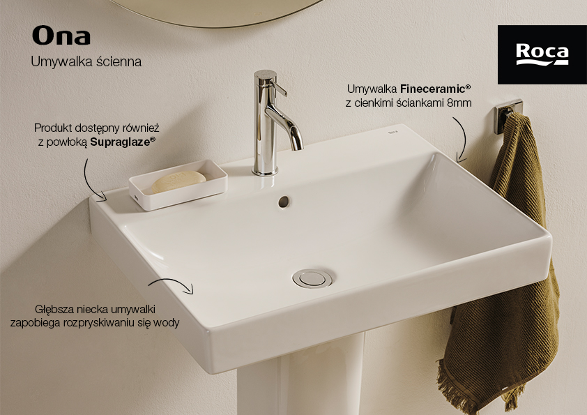 Roca Ona umywalka 65x46 cm prostokątna ścienna biała A327687000