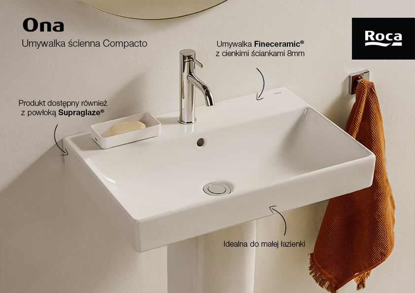 Roca Ona umywalka 50x36 cm prostokątna ścienna biała A32768E000